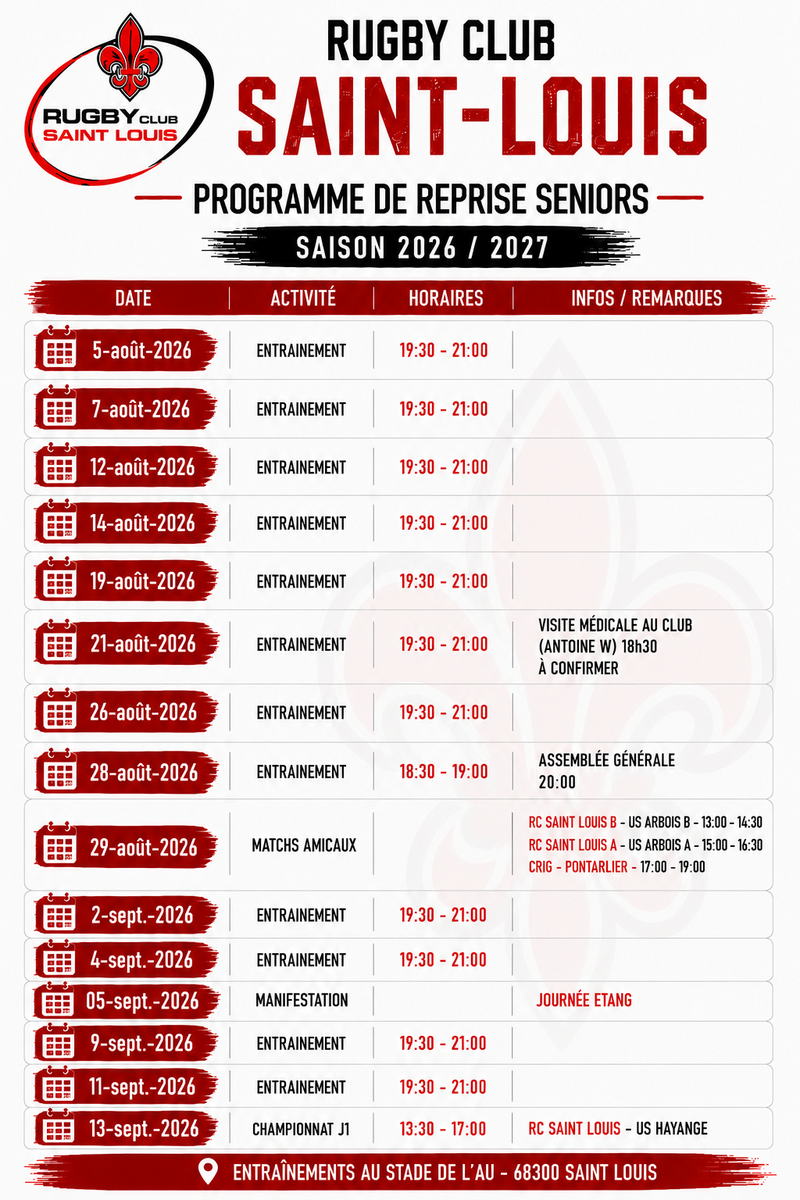 PROGRAMME REPRISE SENIORS SAISON 2026-2027