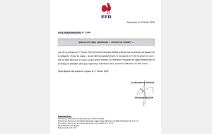 GRATUITÉ DES LICENCES "ECOLE DE RUGBY"