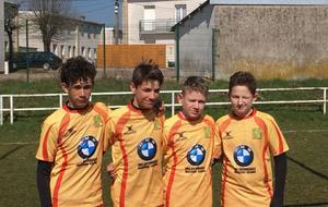 Les sélectionnés U14 du RCSL pour les matchs à Dijon: Hugo Disch, Serge Lemessec, Louis Anthony, Hugo Anthony