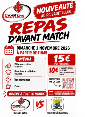 REPAS D'AVANT MATCH 01.11.2026