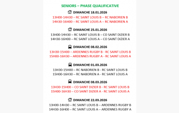 CALENDRIER SENIORS REG 2 POULE HAUTE